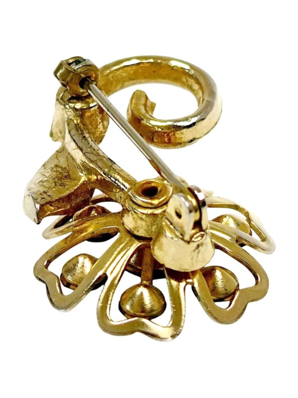 Coro Blue Rhinestone Flower Brooch Mid-Century Gold Tone Costume Jewelry - Picture 6 of 6